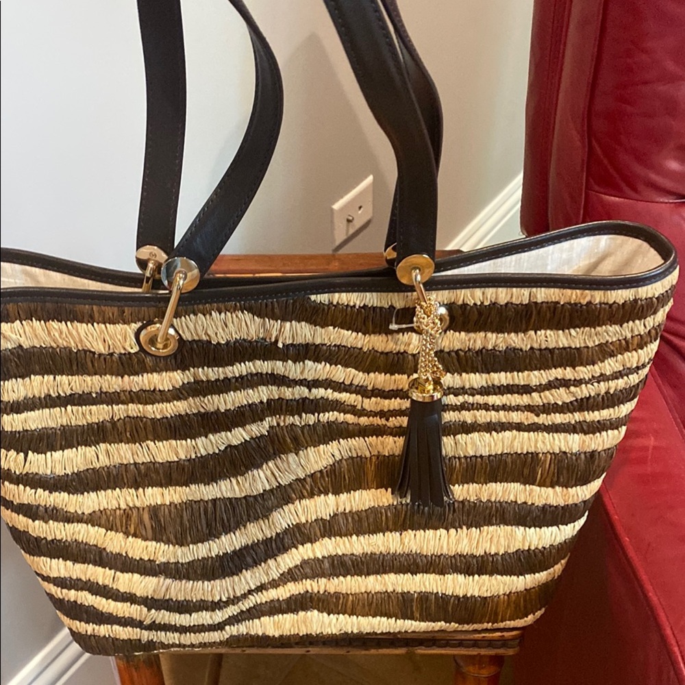 Michael Kors Brown and Tan Rattan Shoulder Bag with Gold Accents NWT